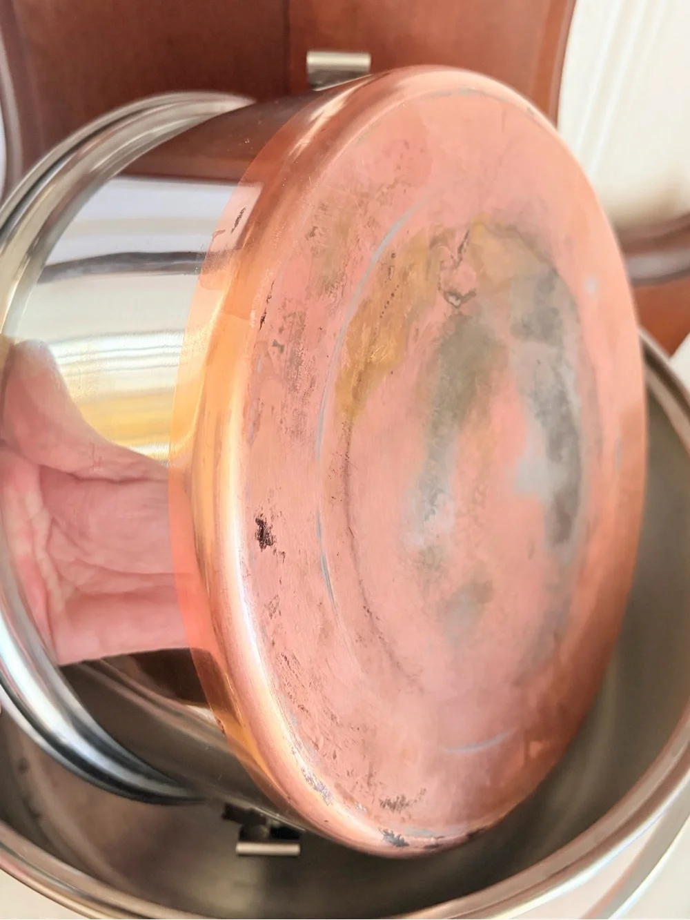 1960's Full Set Nesting Camping Cookware Stainless / Copper Bottom And Handle